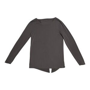 Athleta Long Sleeve Workout Top | Split Back Essence | Flagstone Gray
